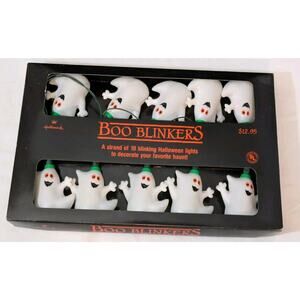Vtg Hallmark Halloween Boo Blinkers White Ghost Plastic Blow Mold Light String